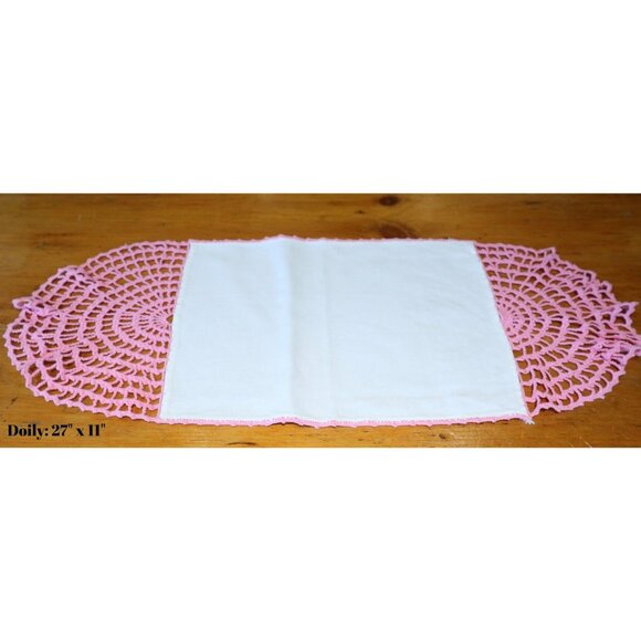 2 Doilies Doily Crocheted Doily Cotton Center Pink Crochet Vintage Doilies V17 - Picture 4 of 4